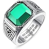 BONLAVIEGEM 7ct Vintage Teal Turquoise|Emerald|Black Onyx Ring for Men 925 Sterling Silver Men Rings 11mm Square-Cut Mens Cocktail Rings Celtic Pattern Band for Dad Father Size 7-12