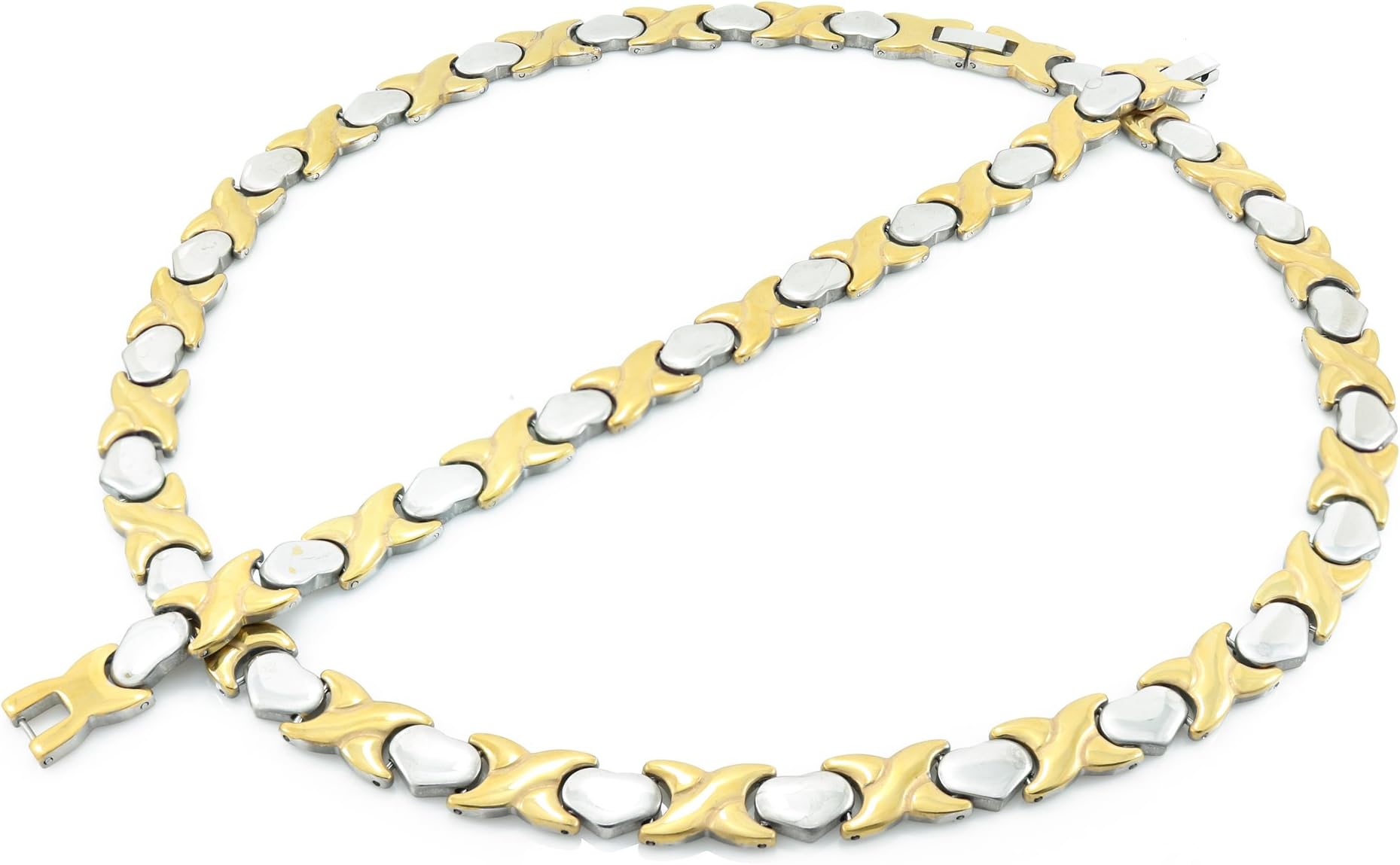 NEW 11mm Width Womens Two Tone (Gold & Silver) XOXO Stampato Necklace and Bracelet Set 18/20" LENGTH