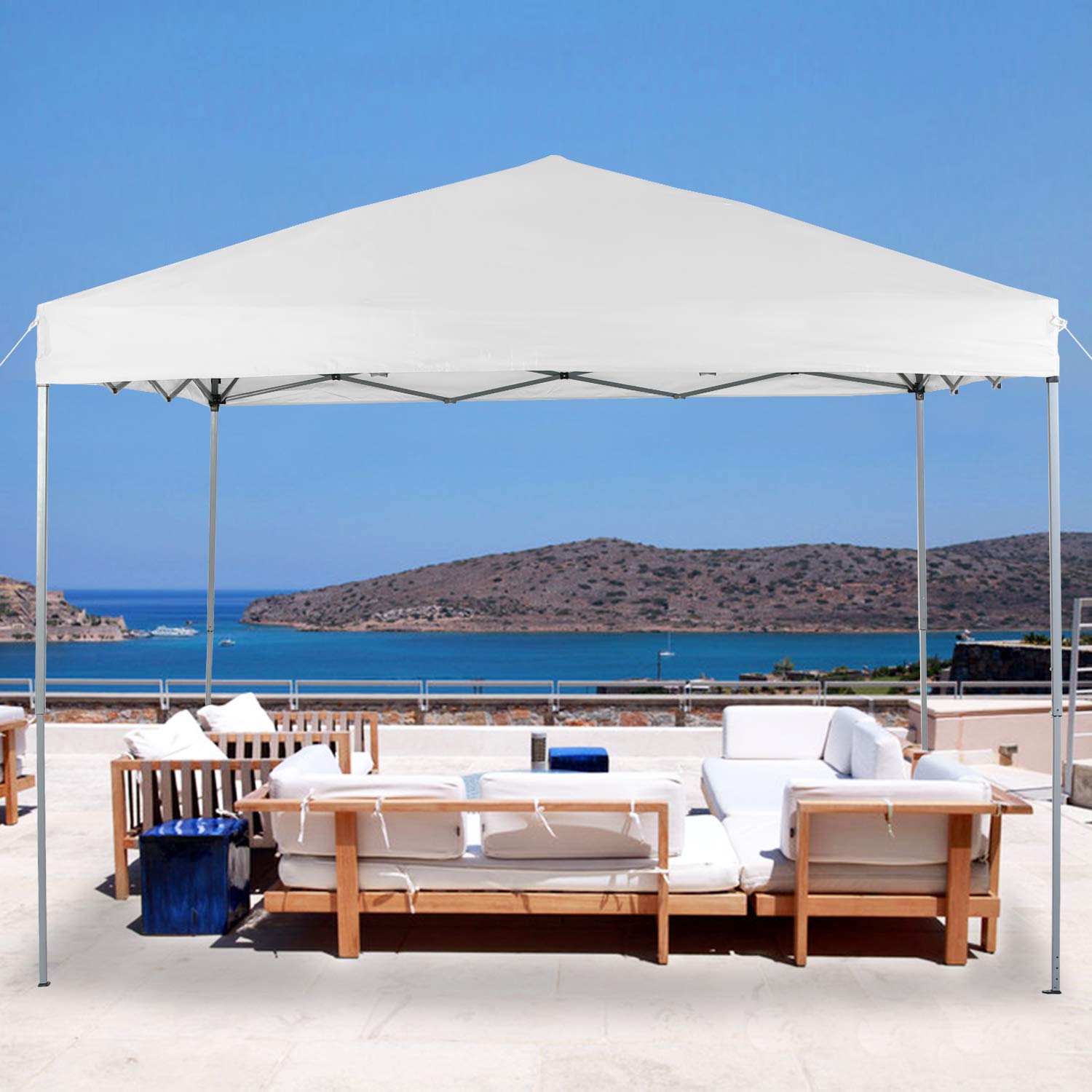 PHI VILLA 10 x 10ft Portable Pop Up Canopy Event Tent Party Tent, 100 Sq. Ft of Shade (Pearl White)