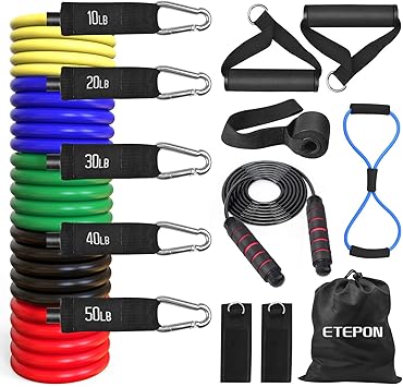 Amazon 強化版 トレーニングチューブ 筋トレチューブ 強度別5本セット 肩 大胸筋 背中 脚 お尻 太もも ダイエット 筋トレ ヨガ Etepon なわとび
