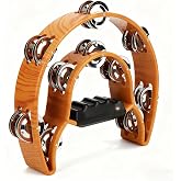 Double Row Tambourine, Half Moon Handheld Tambourine, Metal Jingles Hand Held Percussion Drum with Ergonomic Handle Grip, Adult Musical Instrument for Church, KTV, Party