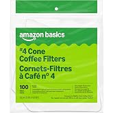 Amazon Basics Number 4 Cone Coffee Filters for 8-12 Cup Coffee Makers, White, 100 Count