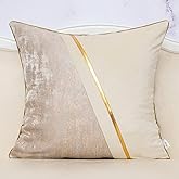 Alerfa 18 x 18 Inch Off White Beige Gold Leather Patchwork Velvet & Polyester Cushion Case Luxury Modern Square Throw Pillow Cover Decorative Pillow for Couch Sofa Living Room Bedroom Car 45 x 45cm