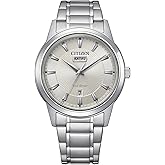 Citizen Men's Eco-Drive Dress Classic Watch, Silver-Tone Stainless Steel Bracelet, Ivory Dial, 3 Hand, Day/Date (Model: AW0100-86B)