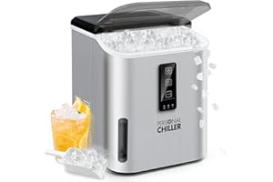 PERSONAL CHILLER Soft Nugget Countertop Ice Maker, 50lbs in 24H,Self-Cleaning Chewable Pellet Ice Machine for Kitchen,Party Bar Office,Camping, Stainless Steel Silver
