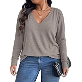 VISLILY Plus-Size-Tops for Women Trendy V Neck T Shirts Casual Dressy Long Sleeve Tunics Tees Loose Fit Blouses XL-5XL
