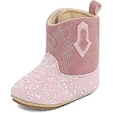 ESTAMICO Baby Girls Embroidery Western Cowgirl Boots Infant Sequin Leather Cowboy Booties Round Toe Ankle High Hook and Loop Shoes