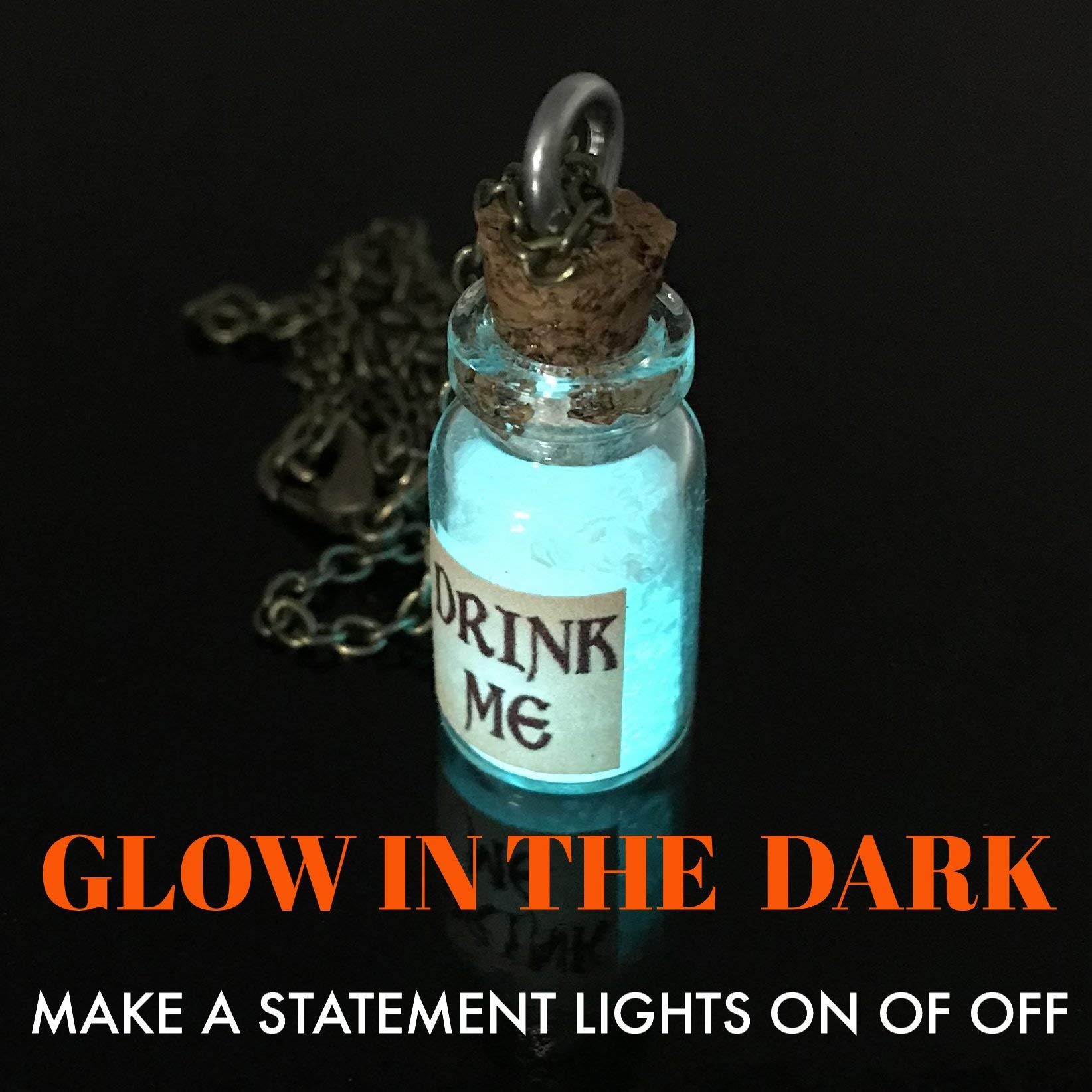 UMBRELLALABORATORY Alice in Wonderland Fairy Glow in The Dark Kawaii Necklace-Drink me handmade label sticker