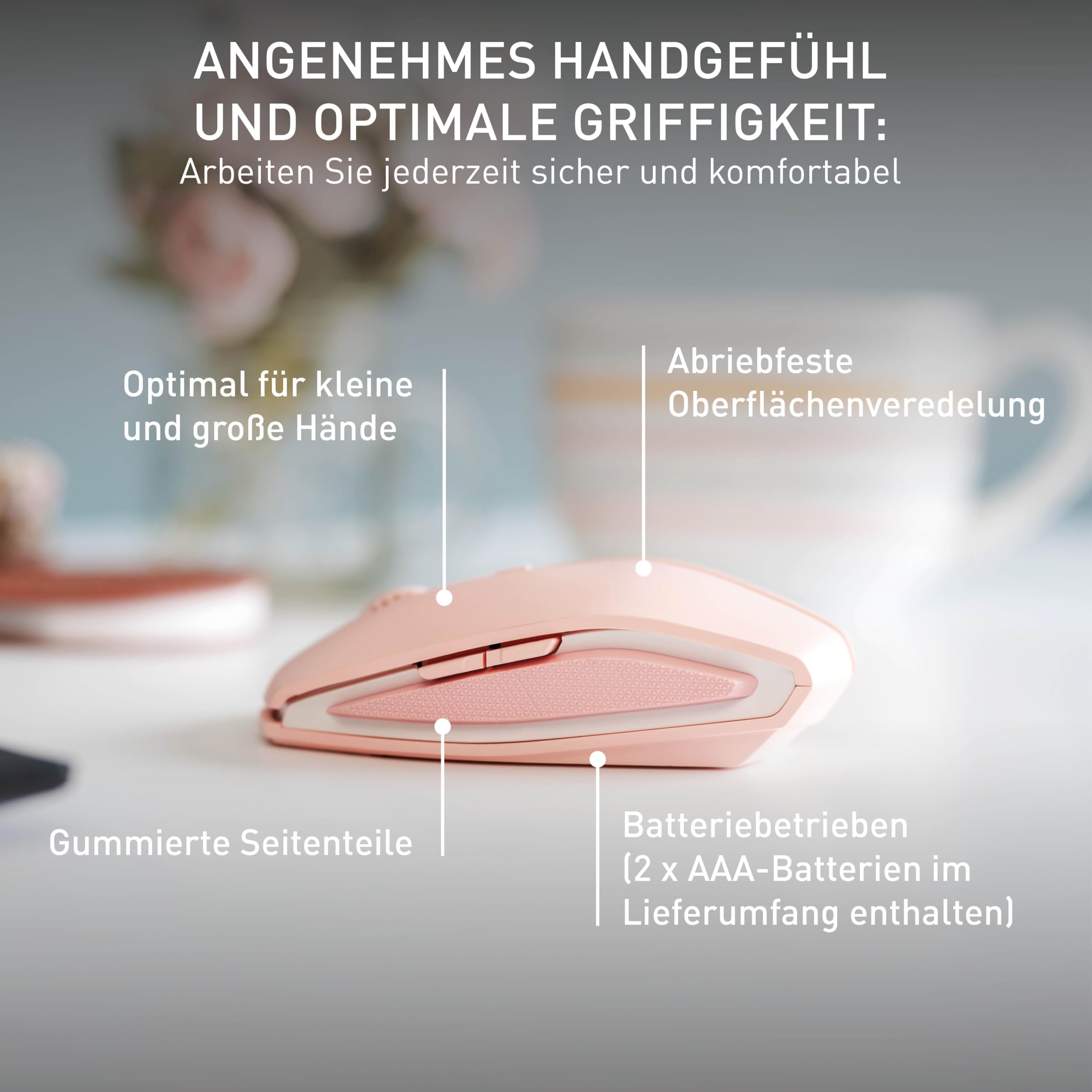 CHERRY GENTIX BT, kabellose Bluetooth Maus, Multi-Device Funktion für bis zu 3 Endgeräte, umschaltbare Auflösung (1000/2000 DPI), 7 Tasten und Scrollrad, batteriebetrieben, Cherry Blossom 7