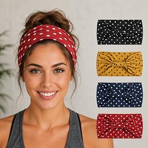 Elastic Sports Headband for Women, Wide Brim Headscarf, Yoga Hair Accessory, Vintage Style (RED)