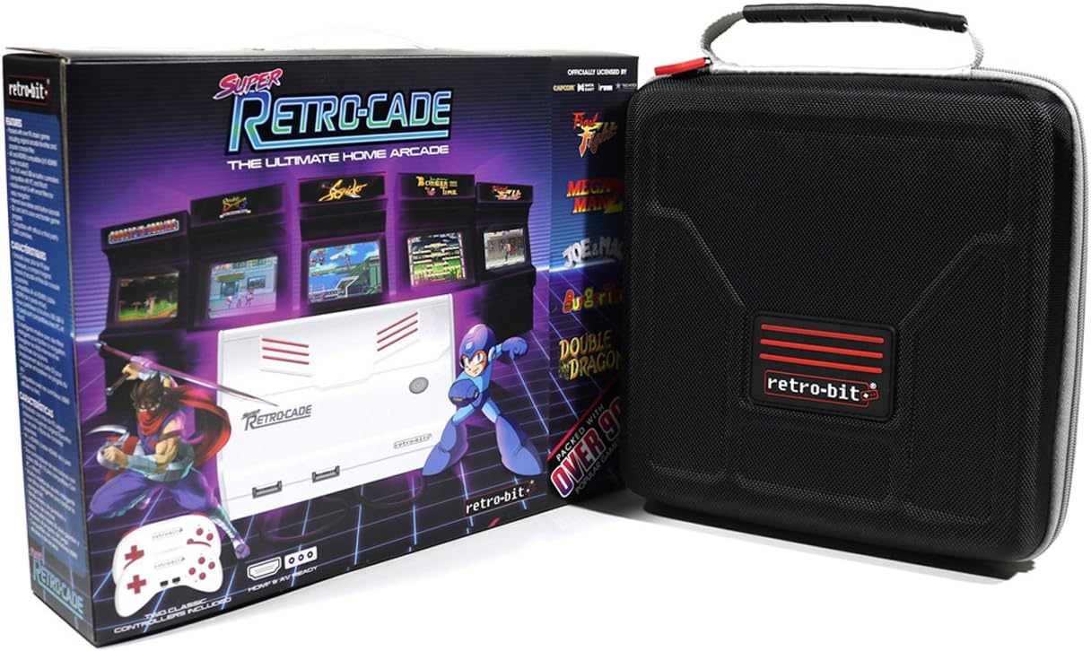 Geek Theory Retro Bit Super RetroCade Plug & Play Classic HD Game Console VERSION 1.1 with Retro-Bit Carrying Case Preloaded with over 90 Popular Arcade Titles (Red/White) - For NES, SNES