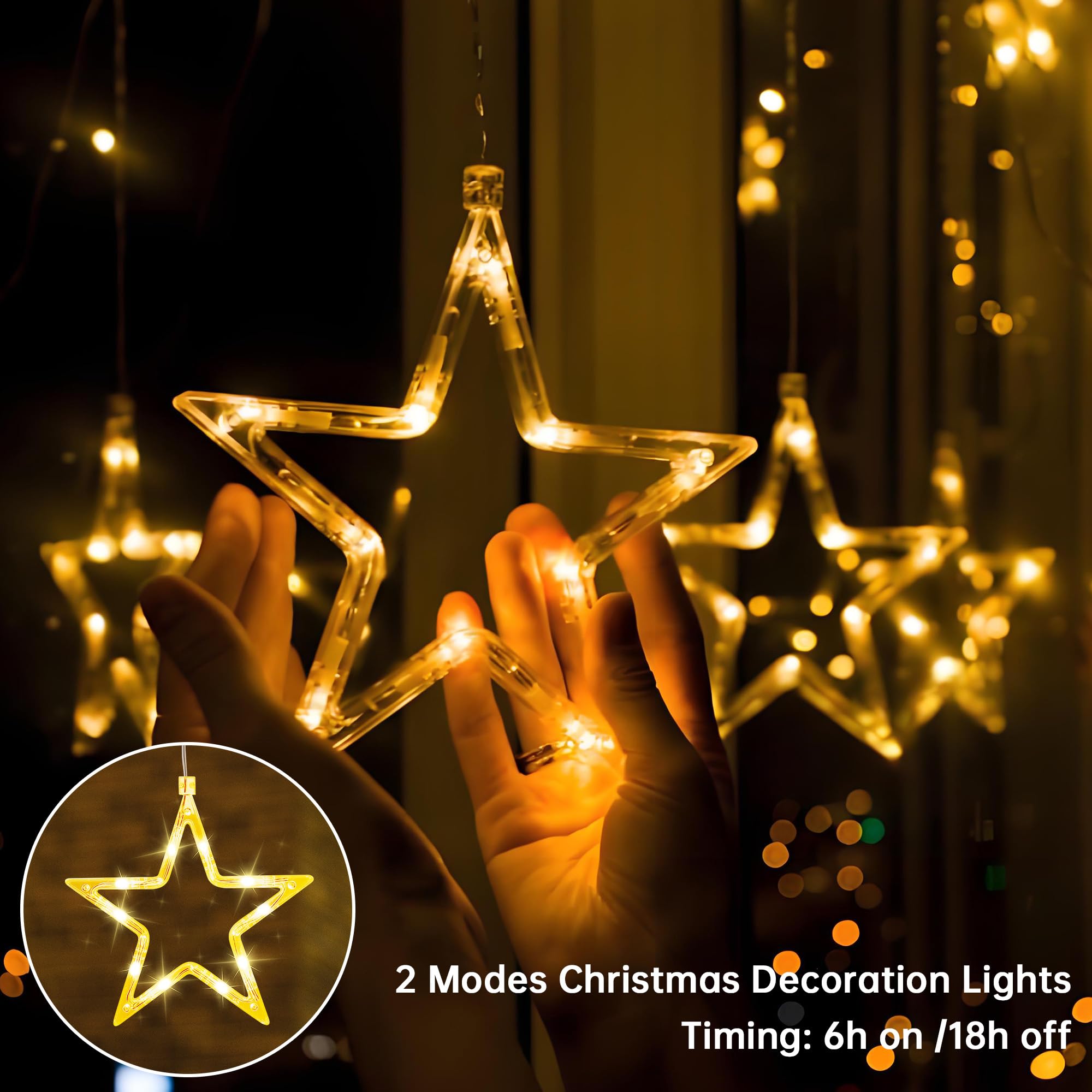 Aourow 3 Stück LED Sterne Weihnachtsbeleuchtung, Weihnachtsdeko Fenster Batteriebetriebene mit Doppelseitiges Klebeband,2 Modi Warmweiß Weihnachtsstern Innen für Weihnachten, Fest,Party,Hochzeit