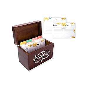 Outshine Vintage Wood Recipe Box with Cards and Dividers Gift Set | 75 Lemon Orange Double Sided 4x6 Recipe Cards & 8 Dividers | Great Gift for Mom Women Wedding Bridal Shower