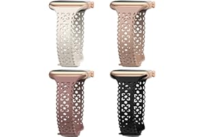 HEARTBOOM 4 Pack Lace Silicone Band Compatible with Apple Watch Bands 40mm 44mm 41mm 45mm 38mm 42mm 49mm Women,Slim Floral Engraved Sport Strap for iWatch Ultra SE Series 9 8 7 6 5 4 3 2 1