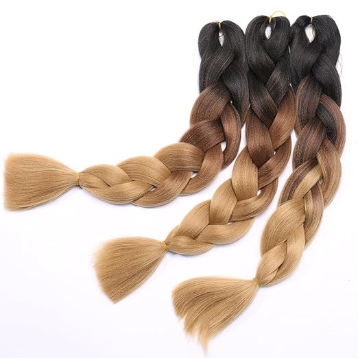 24' Braids Kunsthaar Ombre Braun Extensions Crochet Braids Synthetik Braiding Hair 3Pcs 300g/Bündel 60cm