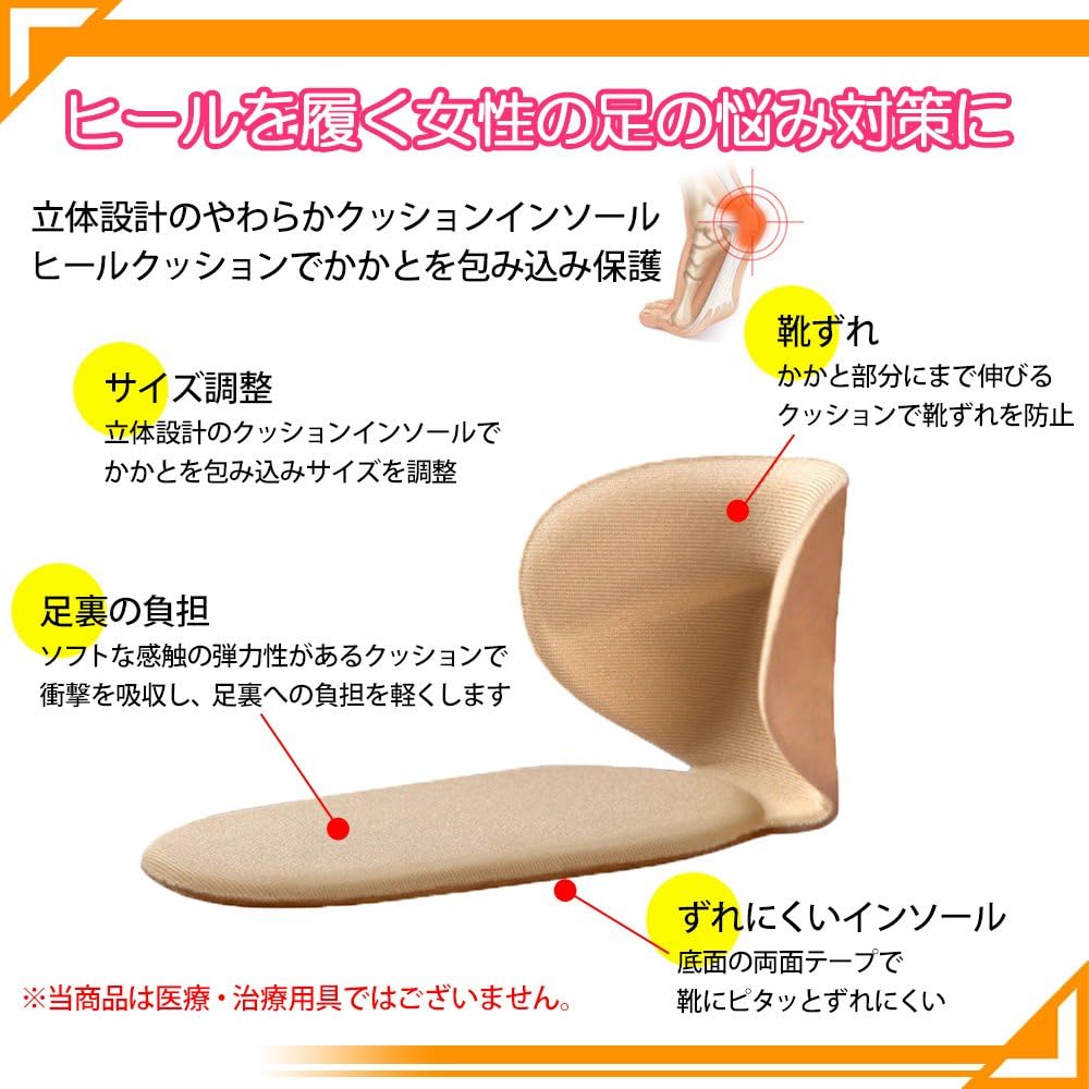 Amazon Avil 靴サイズブカブカ かかとが擦れて痛い お悩み解消シリーズ インソールパッド調整くん テープ付きジェルクッション ベージュ3セット組 シューズチャーム