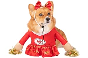 NFL Kansas City Chiefs Officially Licensed Cheer Dog Costume by MODERN HERO Includes Dress with Faux Stuffed arms and Tinsel pom-poms and Satin Bow Headband (Small)