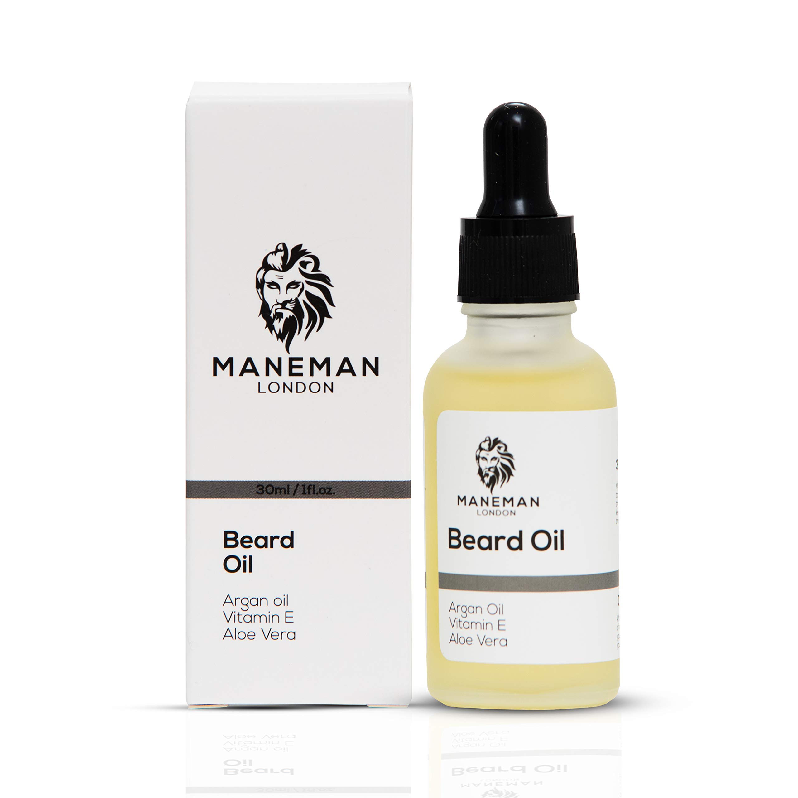 Maneman London Beard Oil | Unscented | Non greasy | Moisturises and Conditions Beard |Natural and organic | Argan, Jojoba & Aloe Vera oil Vitamin e | Mens Gift (30mL) (Unscented Oil)