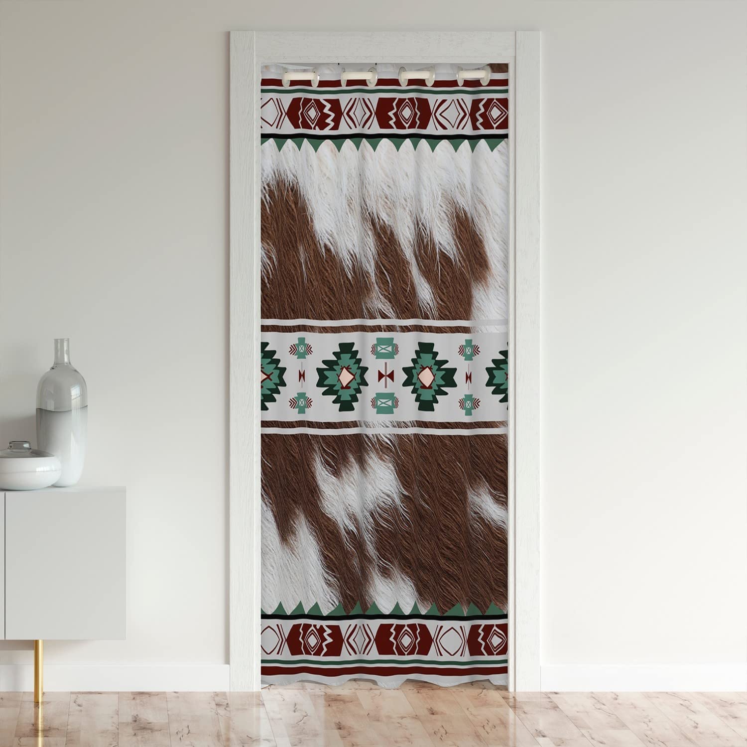 Loussiesd Cowhide Door Curtain for Doorway Privacy - Ethnic Boho Stripes Closet Door Cover, Animal Fur Skin Darkening Blackout Curtain, 86x203cm, 1 Panel
