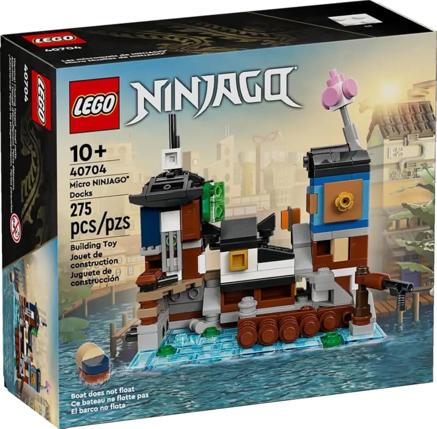 LEGO NINJAGO 40704 Micro Docks Building Set: Miniature Version of NINJAGO City Docks with Market, Tearoom, Arcade, and Apartments (275 pcs)