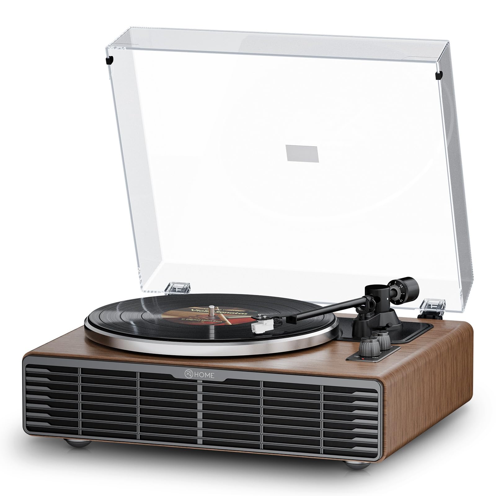 Schallplattenspieler mit Integrierten Lautsprecher, Plattenspieler Bluetooth HiFi mit Zwei Geschwindigkeiten, Phono-Vorverstärker 33/45 U/min und AT-3600L Tonabnehmer (Nussbaum)