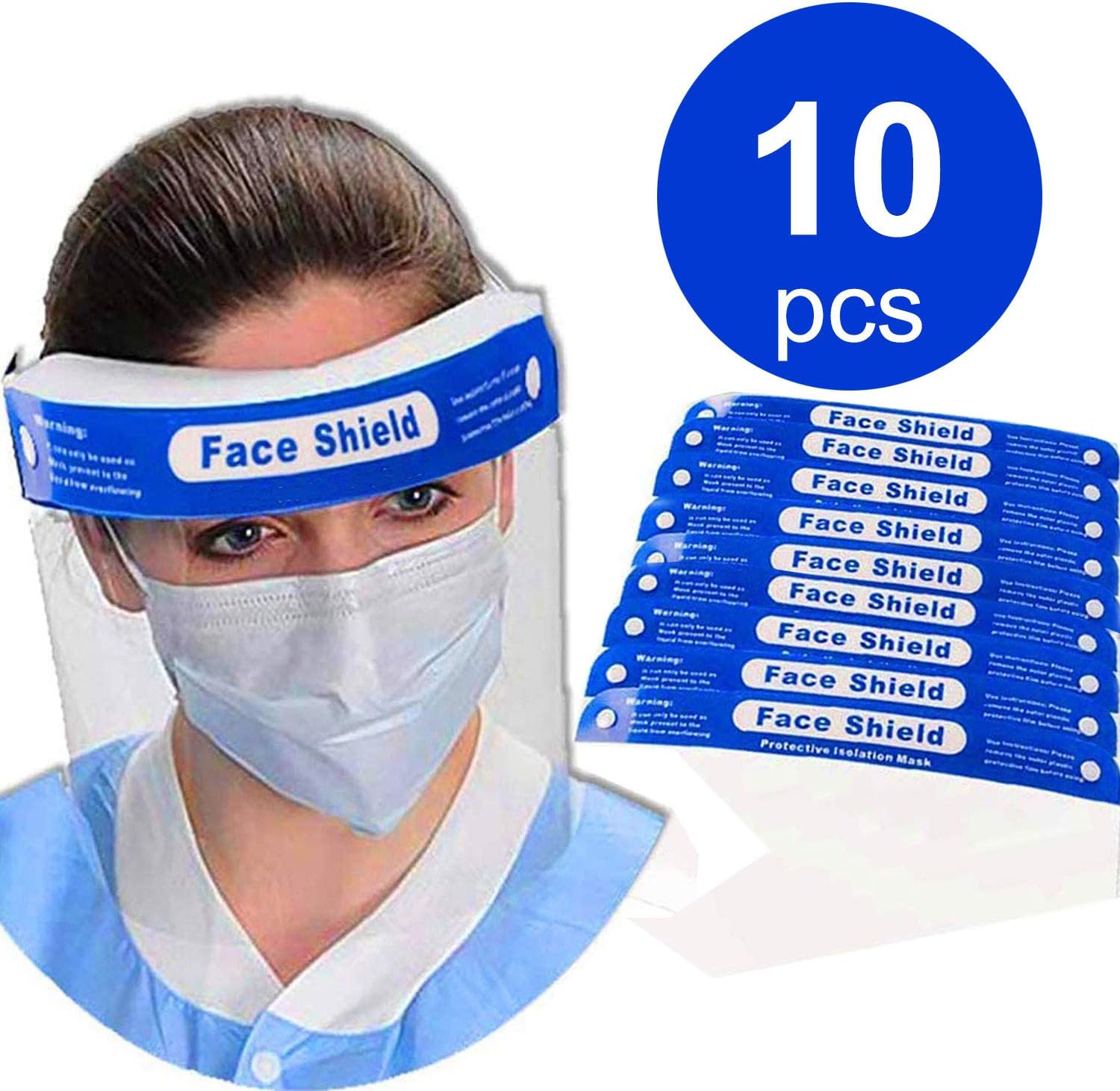 Full Face Shields, 10PCS Clear Full Face Mask with Sponge Pad Elastic Band for Protecting Eyes and Face Safety Facial Shield for Men Women Clear Facial Mask