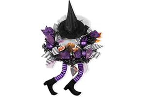 wlflash Happy Halloween Wreath for Front Door Decoration with Skeleton Artificial Bone Orange Ornaments Maple Leaf for Party Decor (Halloween Purple)