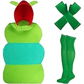 Kyson 3 Pcs Caterpillar Costume Lime Green Blue Insect Cape Outfits Thigh High Socks Arm Warmers for Halloween Theme Party