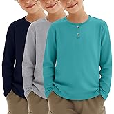 LessonZoo 3 Pack Boys Long Sleeve Shirts Crew Neck Casual Tops Decorative Buttons Kids Toddler Soft Pullover Tees 3-12 Years