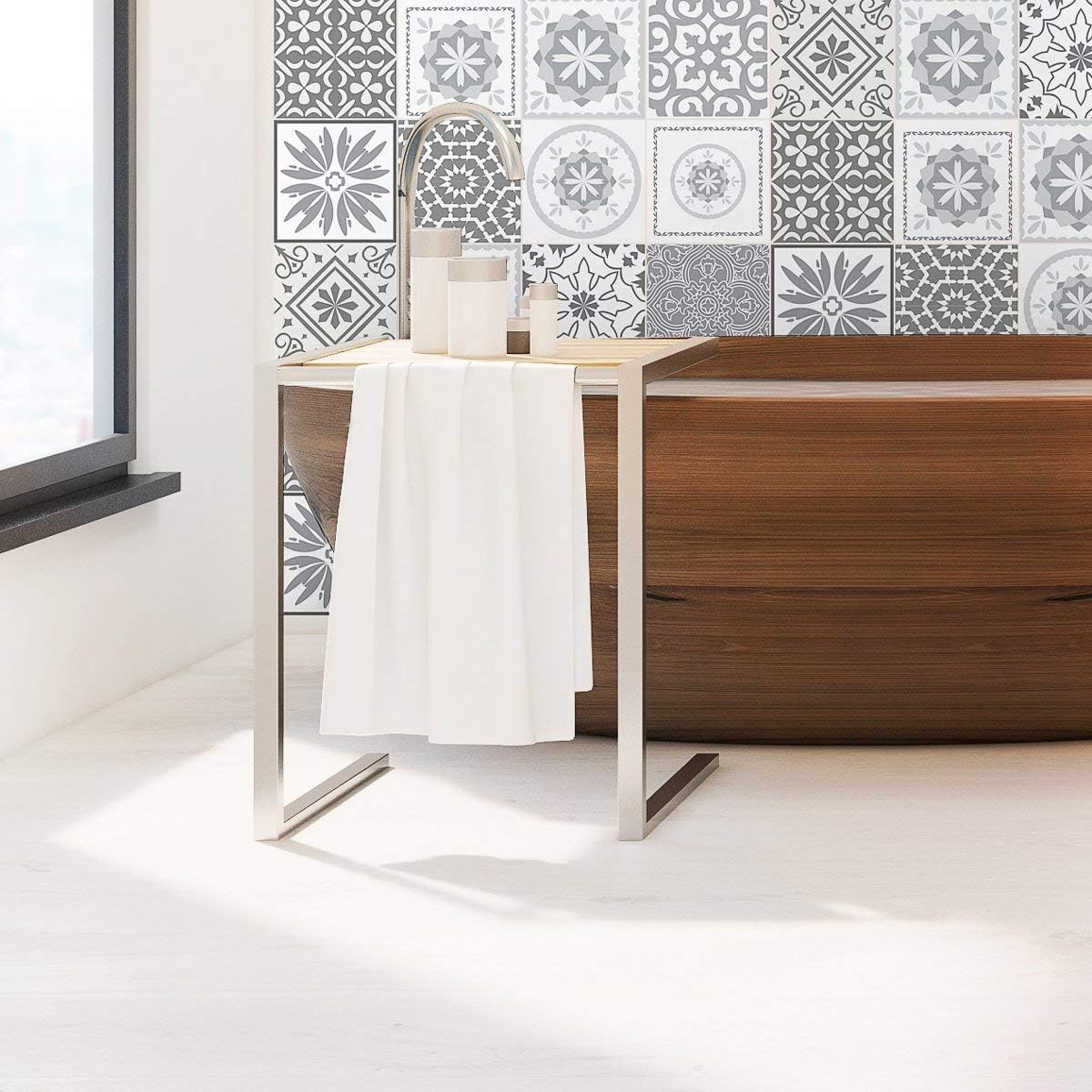Ambiance Sticker Self-Adhesive Decorative Wall Decal Cement Tile for Bathroom and Kitchen Nuances de Gris Cordoba