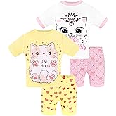 DAUGHTER QUEEN Girls Summer Pajamas Set 4 Pieces 100% Cotton Sleepwear Size 18 Months-12 Years
