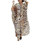 Bsubseach Beach Kaftan Dresses Cheetah Long Rayon Caftan Swim Cover Up Muumuu Animal Dress Oversized Coverups Swimwear