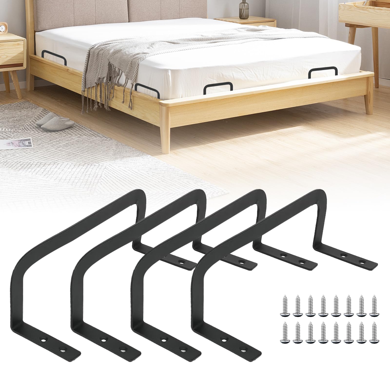 CISSIYOG Mattress Retainer Bar, Mattress Slide Stopper, Bed Mattress Retainer, Non Slip Mattress Stopper Bar, Metal Mattress Retainers, Easy to Installation, Prevent Mattress from Sliding (4 Pieces)