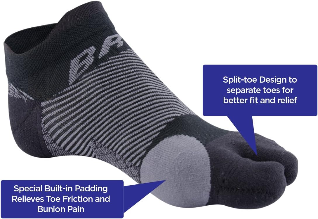 OrthoSleeve BR4 Bunion Relief Socks (1 Pair,Black,Medium) Split-Toe Design Separates Toes, relieves Bunion Pain and a targeted Bunion pad Reduces Toe Friction and relieves Hallux valgus Pain: Health & Personal Care