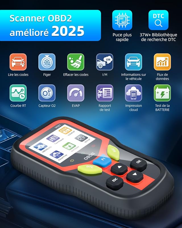 OBD2 Diagnostic Voiture, Valise Diagnostic Auto, OBD2 Diagnostic Français pour Tous Les Véhicules Depuis 1996 Et Plus Récents (Noir)