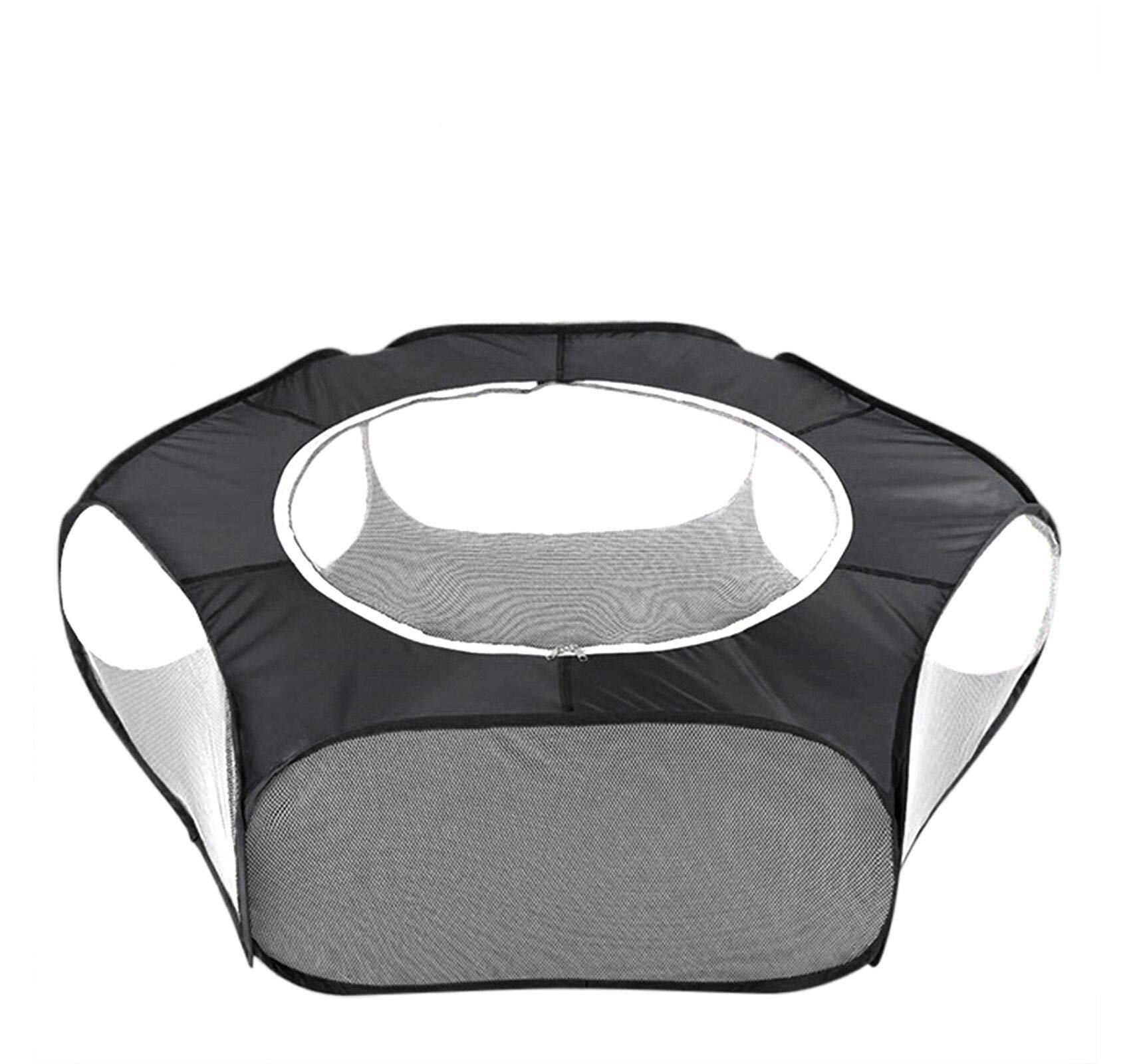Small Animals Cage Tent Foldable Breathable Pet Playpen with Zipper Top Cover Clear Anti Escape Outdoor Indoor Yard Fence Cage Exercise Fence for Guinea Pig,Kitten, Puppy, Chinchilla, Hedgehog Black
