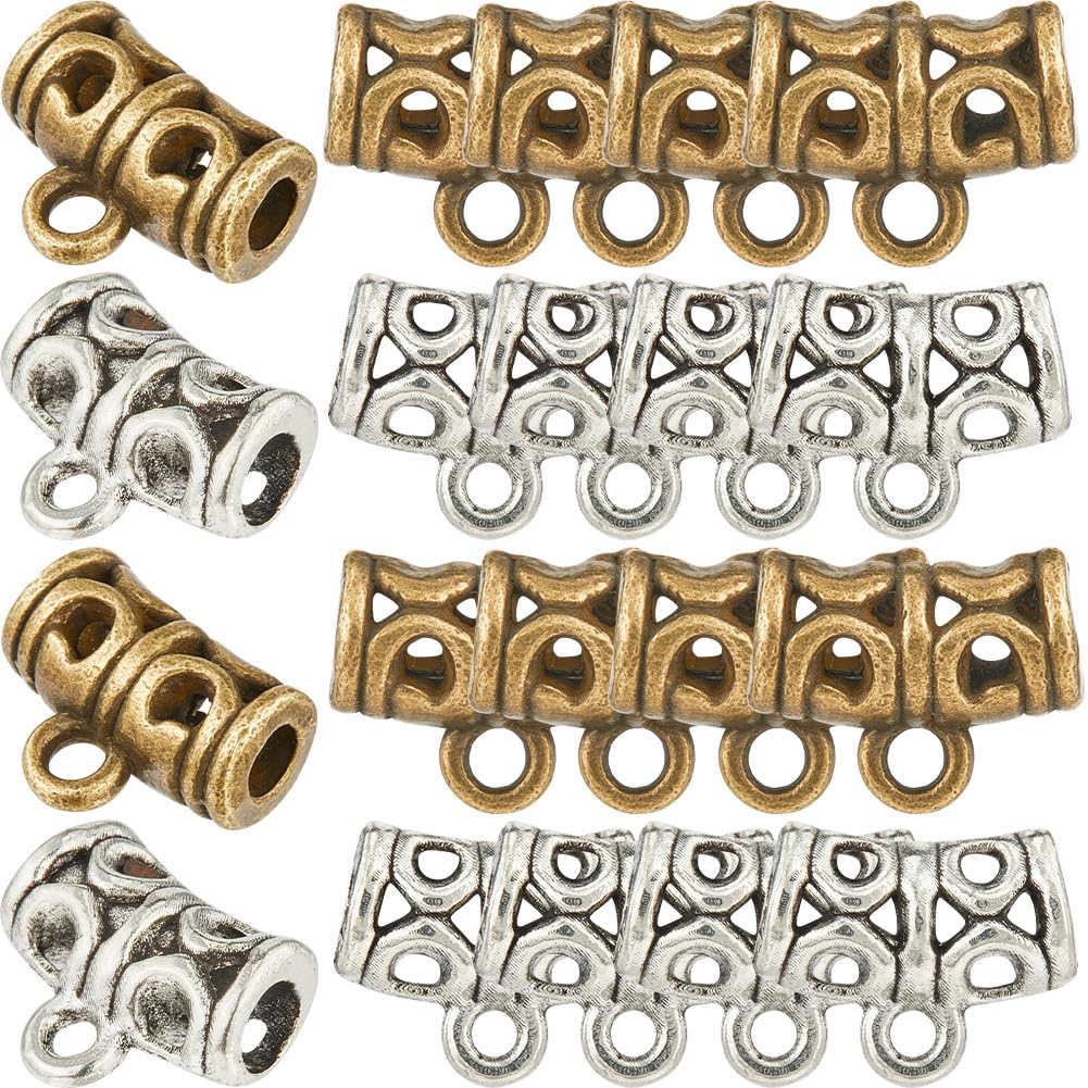 SOFPLATE 1 Box 160Pcs Small Bail Tube Beads Bulk Bail Beads Charms Alloy Tibetan Style Textured Silver Spacer Bead Hanger Bail Bead Connectors for Jewellery Making Charms Pendants Necklaces Supplies