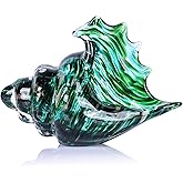 LCCCK Hand Blown Glass Conch Shell Sculpture, Sea Glass Art Figurines, Beachy Room Decor, Teal Conch Shell Decorative Statues, Sea Shell Coastal Decor for Shelf House Room, Beachy Gifts