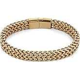 HZMAN Double Row Franco Chain Bracelet for Men - 8.66 Inch Heavy Duty Stainless Steel Curb Link，Gold Tone & Silver Masculine Wrist Jewelry Gift