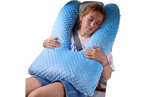 RUSHANPEACE Travel Pillow for Kids Adult, Pillow for Car Sleeping Ultra Large U-Shaped with Removable Soft Cover Support Fix Neck and Body Sitting/Sleeping on The Trip (Blue)
