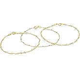 Amazon Essentials Set of Three Singapore, Figaro and Bead Station Chain Bracelet