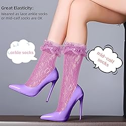 MKYSZLT Purple Lace Socks for Women,Ruffled Frilly