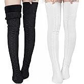 Suhine Women Fleece Lined Thigh High Sock over Knee Cable Knit Boot Sock Extra Long Winter Warm Thermal Stocking Leg Warmer