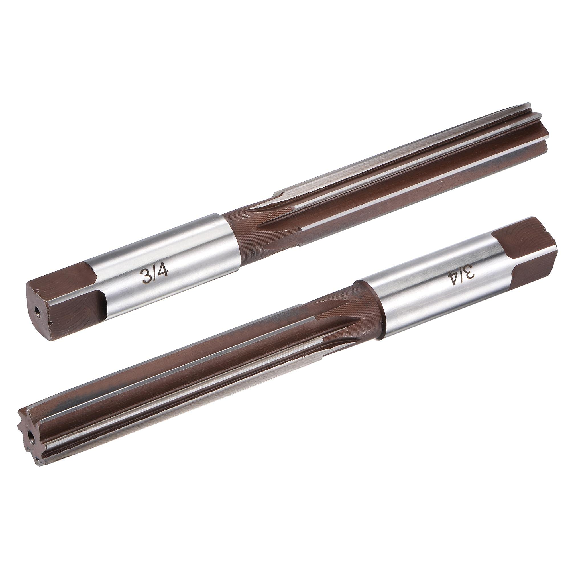 sourcing map 3/4" Hand Reamer H8 Accuracy Alloy Tool Steel 8 Flutes Straight Shank Milling Cutter Tool 2pcs