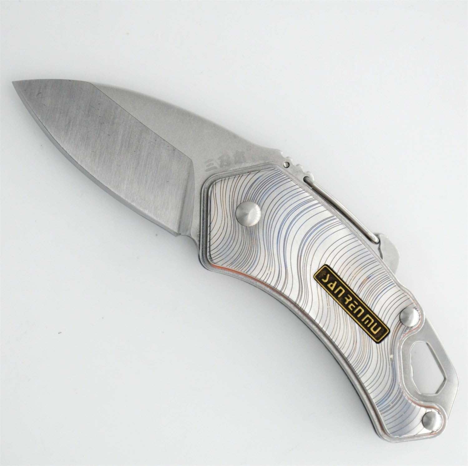 SANRENMU non-lock Mini Folding Knife 4077MUC-SBE3 w/ Carabiner Clip Screwdriver