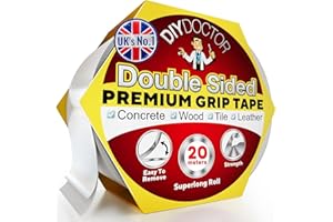 DIY Doctor Heavy Duty Double Sided Carpet Tape – 20m Long x 21mm Wide, No Residue Extra Strong Sticky Rug Grip Adhesive Tape, Ideal for Home & Professional Use