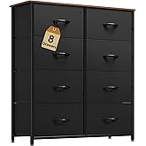 DWVO Dresser with 8 Drawers - Fabric Storage Tower, Organizer Unit for Bedroom, Hallway, Closets - Sturdy Steel Frame, Wooden Top & Easy Pull Fabric Bins (Burlywood Grain)