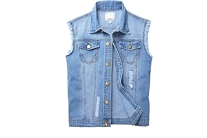 SormGuum Denim Vest Mens Slim Fit Ripped Sleeveless Jacket Casual Vintage Lapel Jean Vest with Pockets