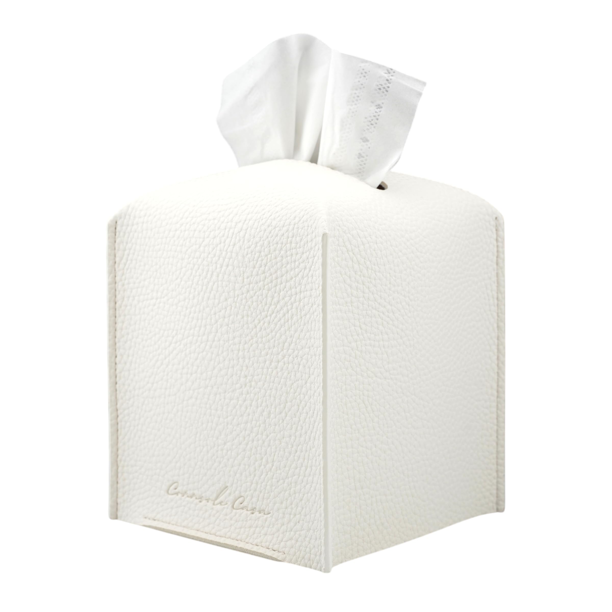 Photo 1 of Connsole Casa Premium PU Leather Tissue Box Holder - Elegant Hotel-Style Tissue Box Cover for Home, Office & Car Décor, Tissues Cube Organizer for a Natural & Classic Look (White)