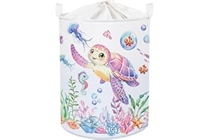 HUUMONSS Ocean Animals Baby Laundry Hamper Collapsible Clothes Kids Storage Basket Large Boys Girls Gift Toy Box Bin for Nursery Room, Sea Turtle, 63L
